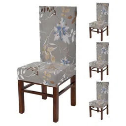 Yellow Weaves 4-Pcs Grey Floral Printed Stretchable Chair Covers-image-36
