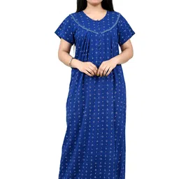 MIAVII CREATION Women Floral Printed Round Neck Maxi Nightdress-image-25