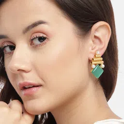 Anouk Gold-Plated Artificial Stones Studded And Beaded Drop Earrings-image-40
