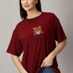 URBANICE Women Printed V-Neck Drop-Shoulder Sleeves T-shirt-image-75