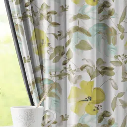 LINENWALAS Happy Sleeping White & Mustard 2 Pieces Floral Blackout Window Curtains image 4