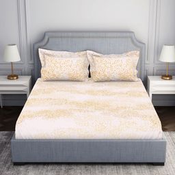 SPACES Essentials Yellow & White Abstract Printed 130 TC Queen Bedsheet & 2 Pillow Covers-picture-43