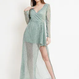 MISS HAUTE Women V-Neck Embellished Side Slits Midi Dress-picture-12