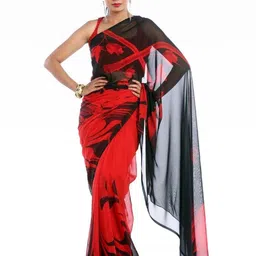 KANOODA Ethnic Motifs Printed Pure Georgette Saree With Unstitched Blouse image 1