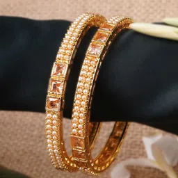 Adwitiya Collection Set of Two 24CT Gold Plated Artificial Stones & Beads Antique Bangles-image-25