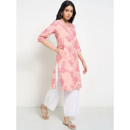 RANGMANCH BY PANTALOONS Floral Printed Square Neck Pure Cotton Straight Kurta image 5