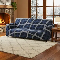NFI essentials Blue & Navy Blue Printed Sofa Cover With Arms image 3
