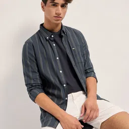 THE BEAR HOUSE Men Slim Fit Vertical Striped Button-Down Collar Casual Shirt-picture-18