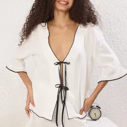 Trendyol Women Colourblocked Pure Cotton Top & Shorts Night suit-image-33