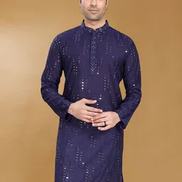 DIVISIVE Geometric Embroidered Mirror Work Mandarin Collar Straight Kurta-image-46