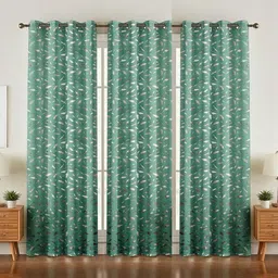 GEET CREATIONS Green Set of 3 Floral Room Darkening Long Door Curtain-image-94