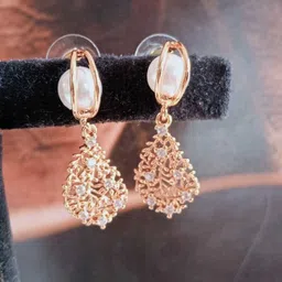 Shrim jewels Brass-Plated Stones Studded And Beaded Teardrop Shaped Drop Earrings image 5