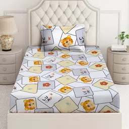 Aura White & Yellow Cartoon Characters Printed 350 TC Single Bedsheet Set 2.15 m x 1.50 m image 5