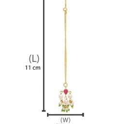 Ruby Raang Gold-Plated Kundan Studded & Beaded Maang Tikka Head Jewellery image 4