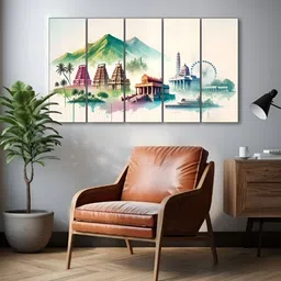 The Castle Decor Green & Brown 5 Pieces Temple Printed Wall Art-image-65