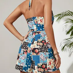 Outzidr Ethnic Motifs Printed Halter NeckA-Line Dress image 3