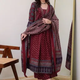 KALINI Floral Printed Square Neck Anarkali Kurta With Palazzos & Dupatta image 5