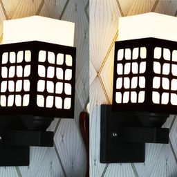 Gojeeva Black Wood Square Shaped Wall Lamp-picture-1