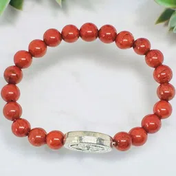 Gems Guru Unisex Red Natural Flower Artificial Beads Elasticated Jasper Bracelet image 2