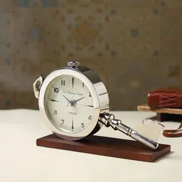 Decor de Maison Silver-Toned & White Table Clock image 4