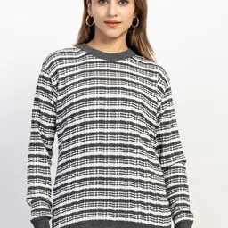 LEZA Women Striped Round Neck Long Sleeves Pullover Sweaters-image-13