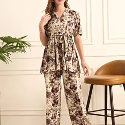 Mintmarie Floral Printed Shirt Collar Top With Trousers-picture-26