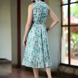 Souchii Women Floral Printed Tie-Up Neck Fit and Flare Midi Dress image 4