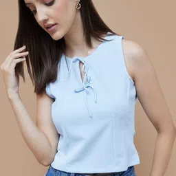 Ginger by Lifestyle Women Tie-Up Neck Fitted Crop Top-picture-33