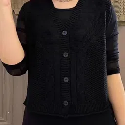 StyleCast Women Self Design V-Neck Sleeveless Cardigan-image-15