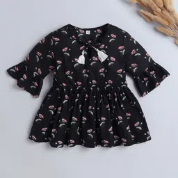 The Magic Wand Print Tie-Up Neck Bell Sleeve Cotton Empire Top-picture-26
