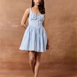 Lea Clothing Co. Women Checked Print Fit & Flare Cotton Mini Dress-picture-34