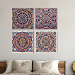 nestroots Mandala Flower Canvas Set Printed Wall Painting Set of 4 White Frame-picture-18