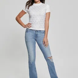 GUESS Women High Neck Slim Fit T-shirt-image-3