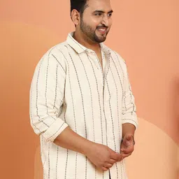 Instafab Plus Men Plus Size Comfort Fit Vertical Striped Spread Collar Cotton Casual Shirt image 4