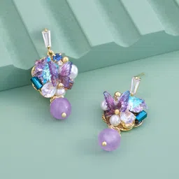 Kushal's Fashion Jewellery Gold Plated Ziron Studded Contemporary Drop Earrings image 1