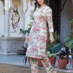 KBZ Women Floral Printed Regular Pure Cotton Kurta with Palazzos image 4