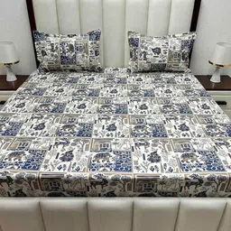 Pure Decor Passion Fur Blue Ethnic Motifs Cotton 260 TC Queen Bedsheet Set--picture-16