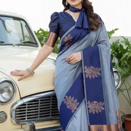 JANOI Woven Design Zari Silk Cotton Banarasi Saree image 2