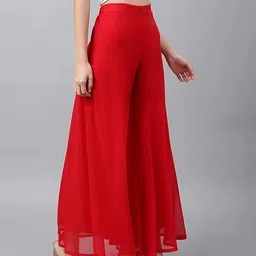 houseofcommon Women Flared Red Georgette Trousers-picture-22
