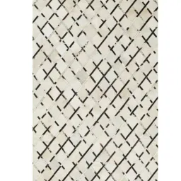 dazzhome Beige & Black Hair On Leather Stripes Hand Woven 5ftX7ft Carpet image 2
