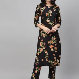 ZIYAA Women Black & Pink Floral Printed Kurta image 1