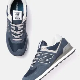 New Balance Men 574 Navy Blue Woven Design Sneakers-picture-0
