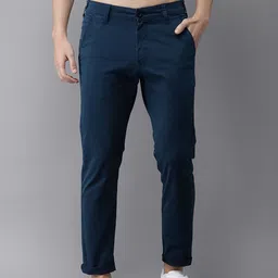HERE&NOW Men Navy Blue Slim Fit Solid Chinos-picture-29