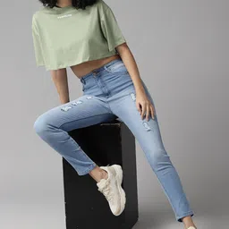 Roadster Women Solid Skinny Fit High-Rise Mildly Distressed Light Fade Stretchable Jeans-picture-30