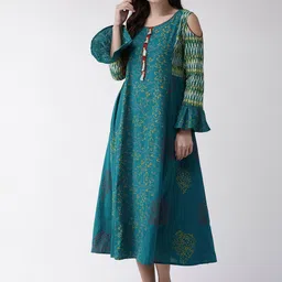 RANGMAYEE Women Teal Blue Printed Maxi Dress-image-23