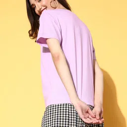 Antheaa Women Elegant Lavender Graphic Joyful Conversation Tshirt image 3