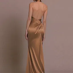 Outzidr Halter Neck Satin Wrap Dress image 2