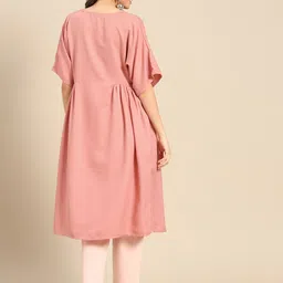 Sangria Women Pink Embellished Mirror Work Extended Sleeves A-Line Kurta image 2