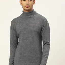RVK Men Dark Grey Turtle Neck Solid Pullover image 5
