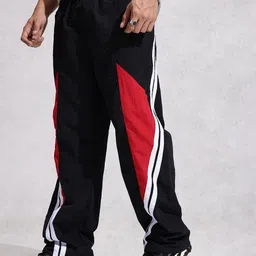WROGN Men Colourblocked Oversized Track Pants With Side Stripe Detail image 5